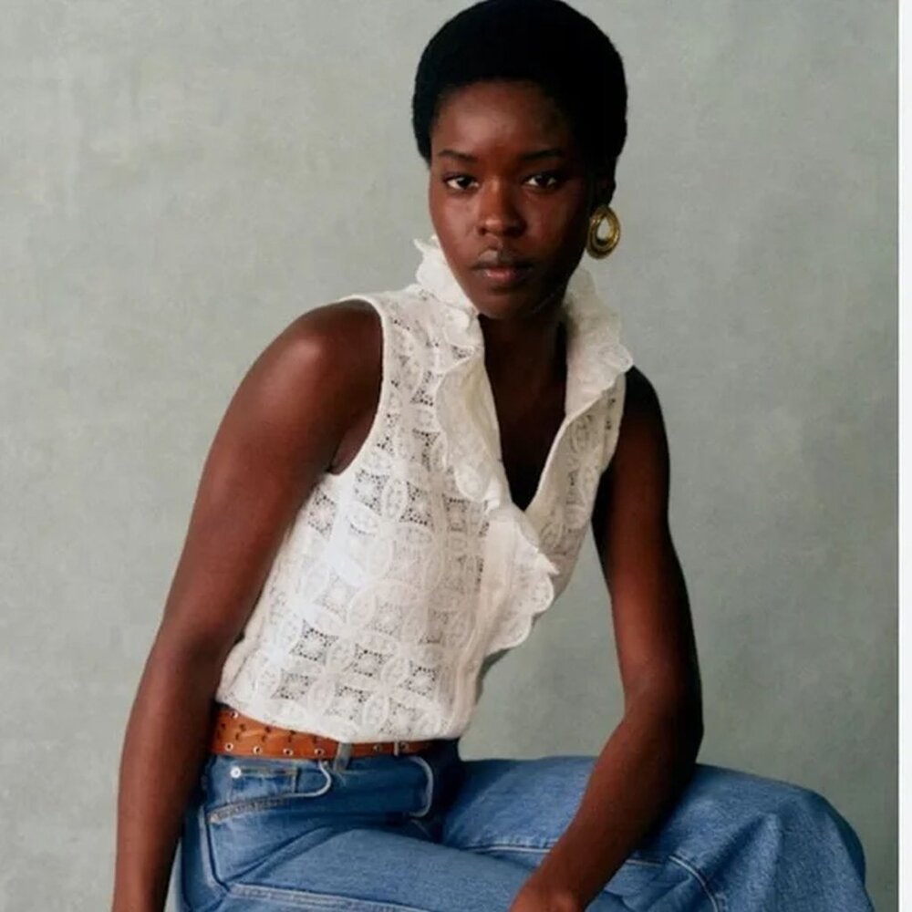 Sezane Celinda Shirt Plain Ecru Guipure - Picture 2 of 11
